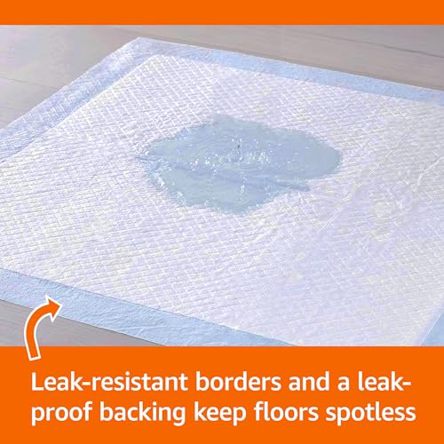 Amazon Basics Dog and Puppy Pee Pads with Leak-Proof Quick-Dry Design for Potty Training, Standard Absorbency, Regular Size, 22 x 22 Inches, Pack of 100, Blue & White