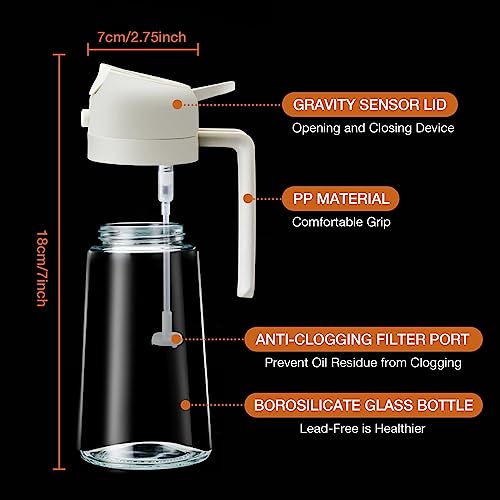 YARRAMATE Oil Sprayer for Cooking, 2 in 1 Olive Oil Dispenser Bottle for Kitchen, 17oz/500ml Premium Glass Oil Bottle, Food-grade Oil Mister for Air Fryer, Salad, Frying, BBQ (Creamy White)