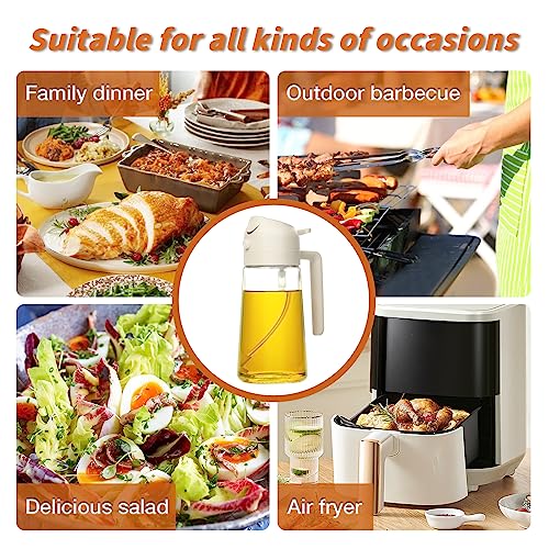 YARRAMATE Oil Sprayer for Cooking, 2 in 1 Olive Oil Dispenser Bottle for Kitchen, 17oz/500ml Premium Glass Oil Bottle, Food-grade Oil Mister for Air Fryer, Salad, Frying, BBQ (Creamy White)