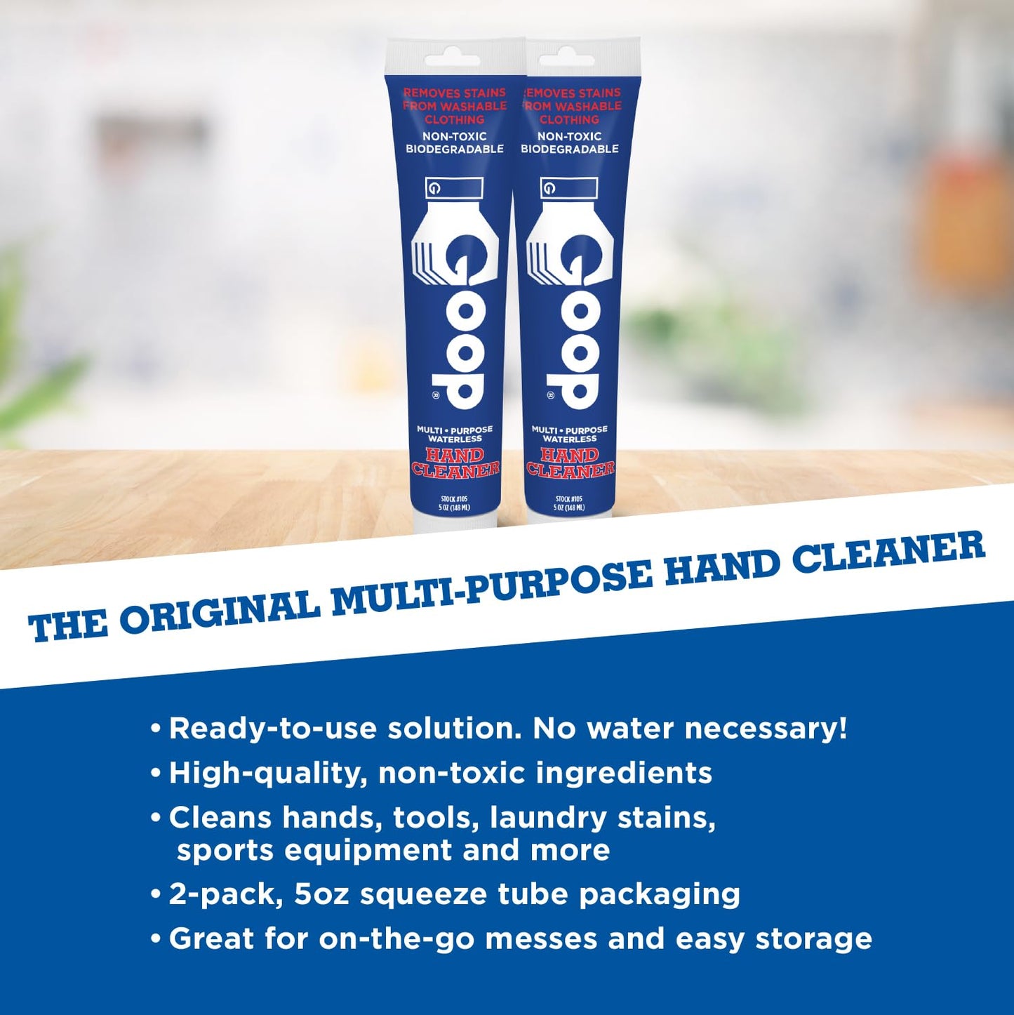 Original Goop Multi-Purpose Waterless Hand Cleaner and Stain Remover - 5 oz Tube (Pack of 2)