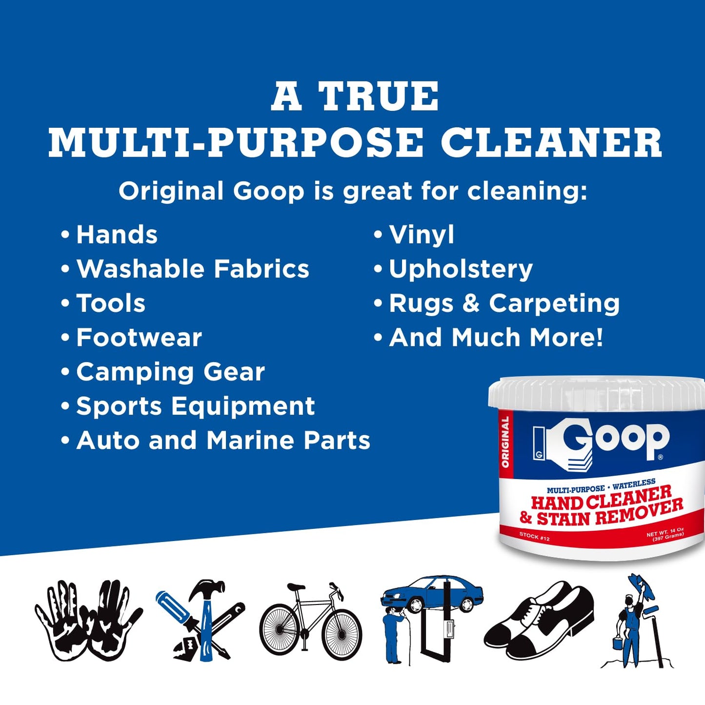 Goop Multi-Purpose Hand Cleaner- Waterless Hand Degreaser, Laundry Stain Remover - NonToxic and Biodegradable Cleaner Remove Dirt, Oil, Paint, Ink, and Clothes Stains Original, 14oz Pack of 1