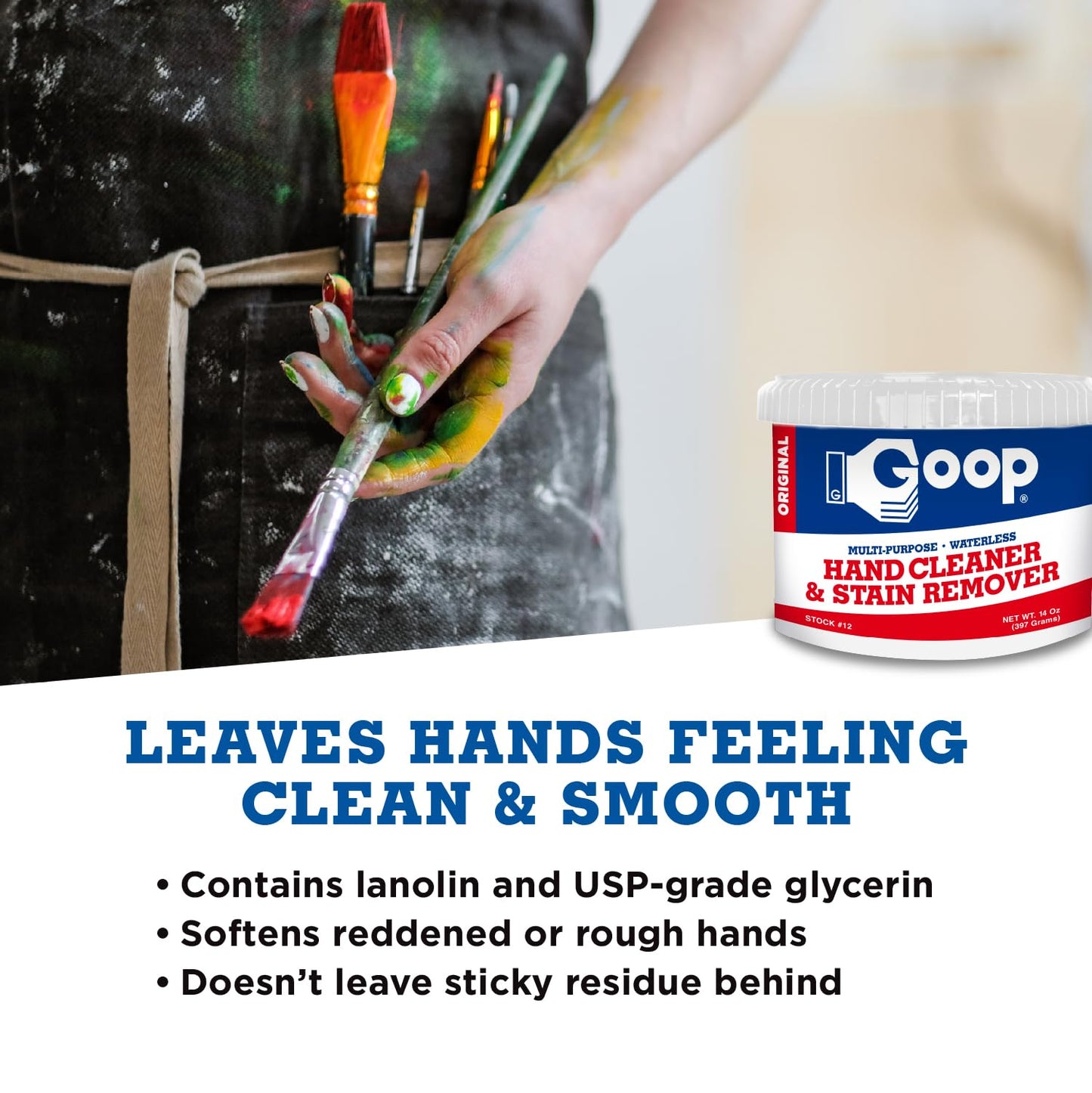 Goop Multi-Purpose Hand Cleaner- Waterless Hand Degreaser, Laundry Stain Remover - NonToxic and Biodegradable Cleaner Remove Dirt, Oil, Paint, Ink, and Clothes Stains Original, 14oz Pack of 1