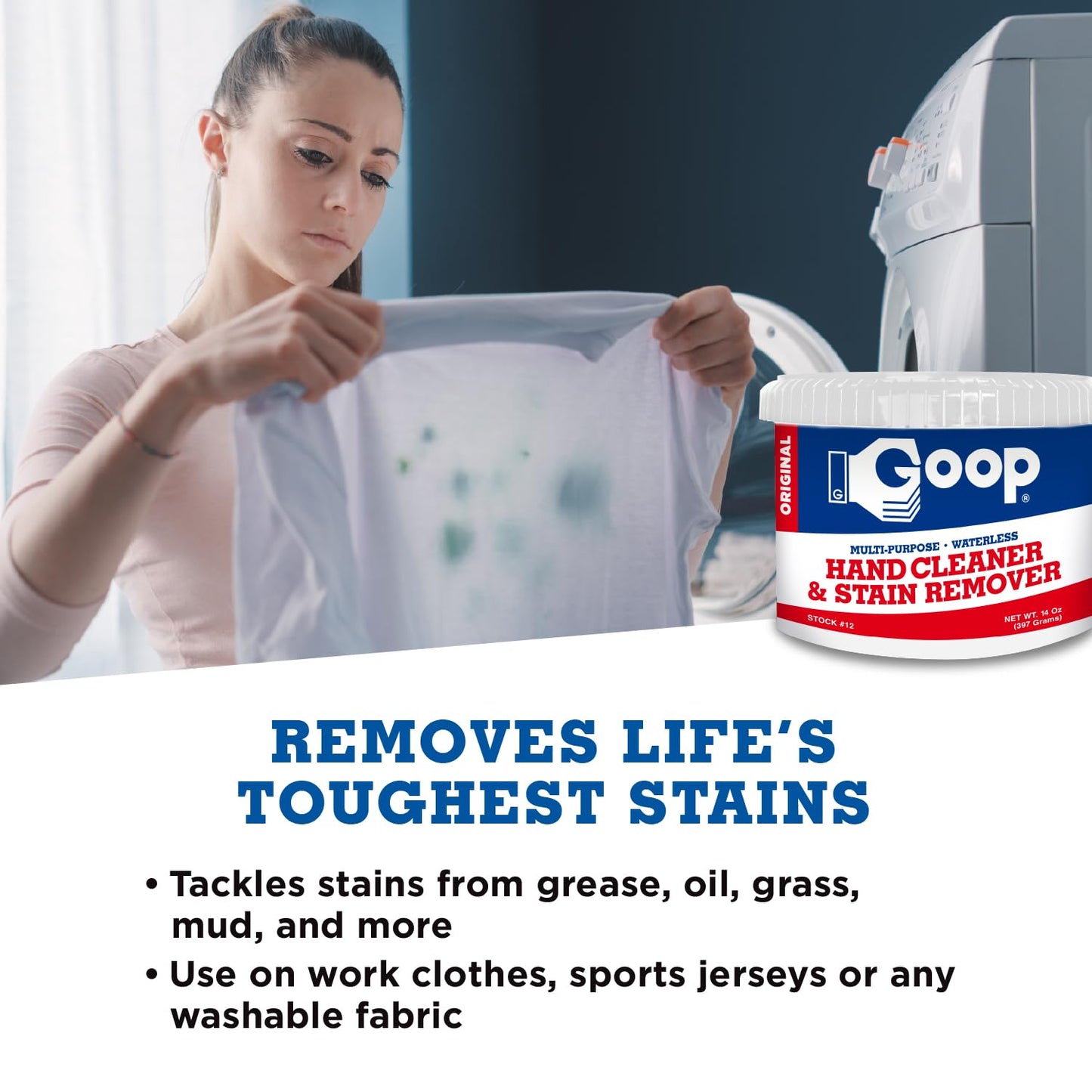 Goop Multi-Purpose Hand Cleaner- Waterless Hand Degreaser, Laundry Stain Remover - NonToxic and Biodegradable Cleaner Remove Dirt, Oil, Paint, Ink, and Clothes Stains Original, 14oz Pack of 1