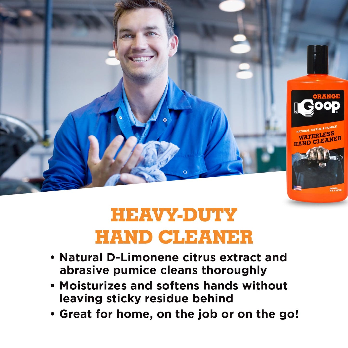 Orange Goop Liquid with Pumice Multi-Purpose Waterless Hand Cleaner - 16 oz Flip-Top Bottle