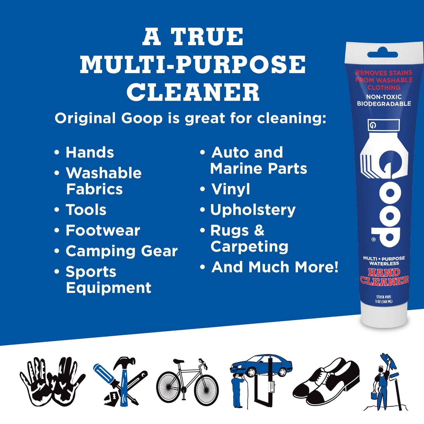 Original Goop Multi-Purpose Waterless Hand Cleaner and Stain Remover - 5 oz Tube (Pack of 2)