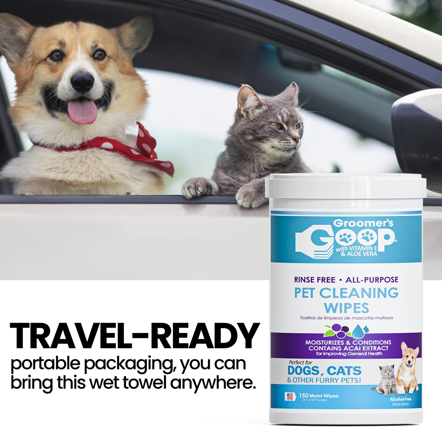 Groomer’s Goop Rinse Free All-Purpose Pet Cleaning Wipes - 150 Count