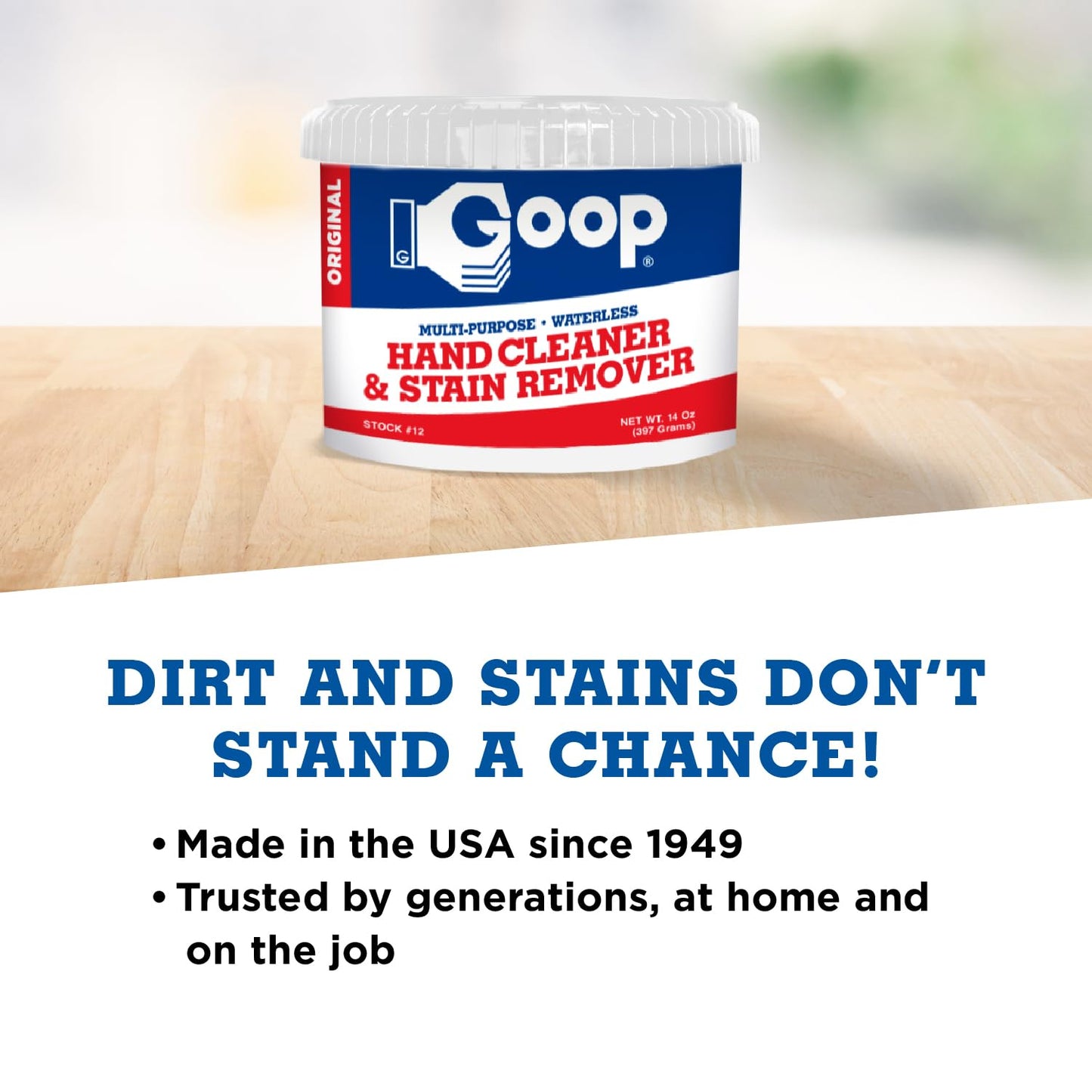 Goop Multi-Purpose Hand Cleaner- Waterless Hand Degreaser, Laundry Stain Remover - NonToxic and Biodegradable Cleaner Remove Dirt, Oil, Paint, Ink, and Clothes Stains Original, 14oz Pack of 1