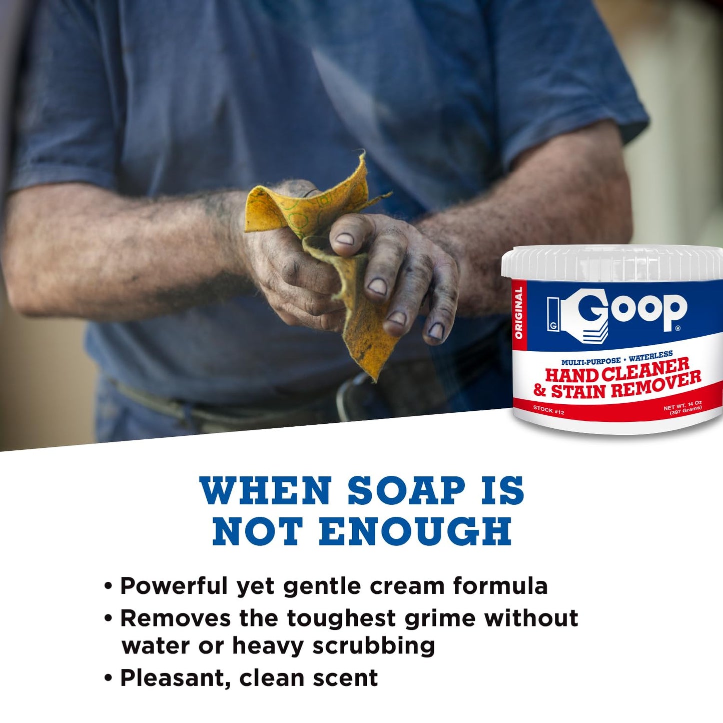 Goop Multi-Purpose Hand Cleaner- Waterless Hand Degreaser, Laundry Stain Remover - NonToxic and Biodegradable Cleaner Remove Dirt, Oil, Paint, Ink, and Clothes Stains Original, 14oz Pack of 1