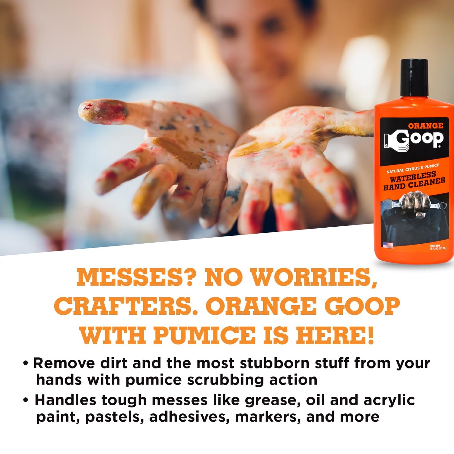 Orange Goop Liquid with Pumice Multi-Purpose Waterless Hand Cleaner - 16 oz Flip-Top Bottle