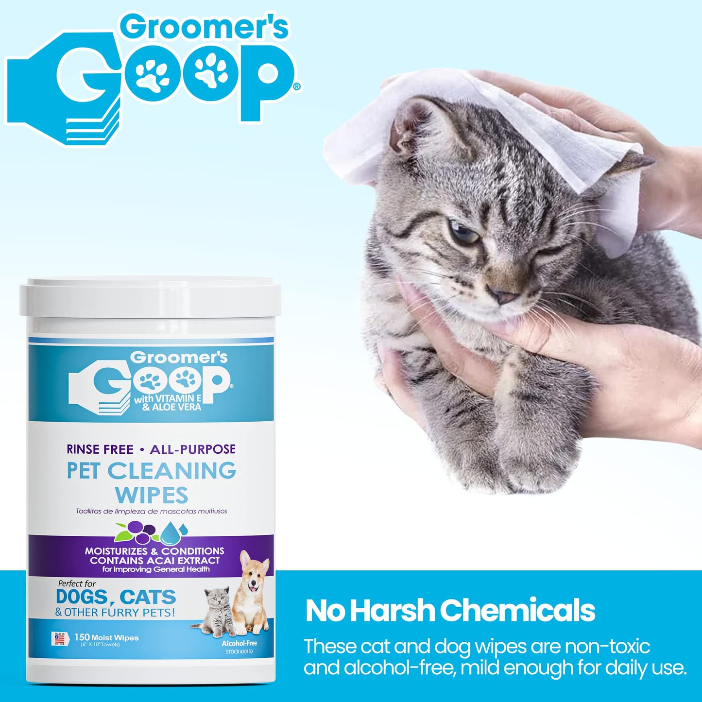 Groomer’s Goop Rinse Free All-Purpose Pet Cleaning Wipes - 150 Count