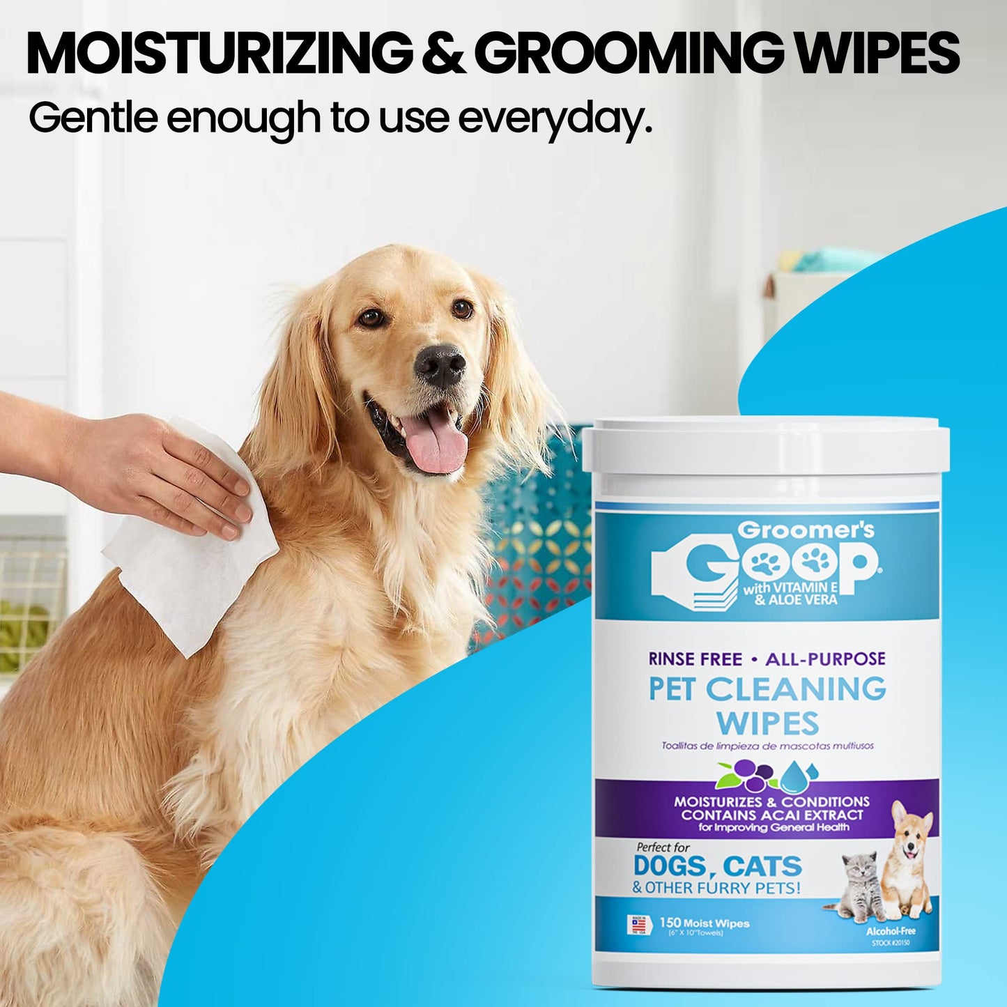 Groomer’s Goop Rinse Free All-Purpose Pet Cleaning Wipes - 150 Count