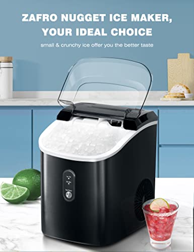 ZAFRO Nugget Ice Maker Countertop, Pebble Ice Maker Machine with Self-Cleaning, 35Lbs of Ice Per Day, Pellet Ice Maker with Ice Basket/Ice Scoop/Ice Bag for Home/Office/Bar/Party, Black