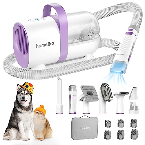 Homeika Dog Grooming Kit, 1.5L Dog Hair Vacuum Suction 99% Pet Hair, 8 Pet Grooming Tools, Storage Bag, 6 Nozzles, Quiet Pet Vacuum Groomer with Nail Grinder, Paw Trimmer, Brush for Shedding Dogs Cats